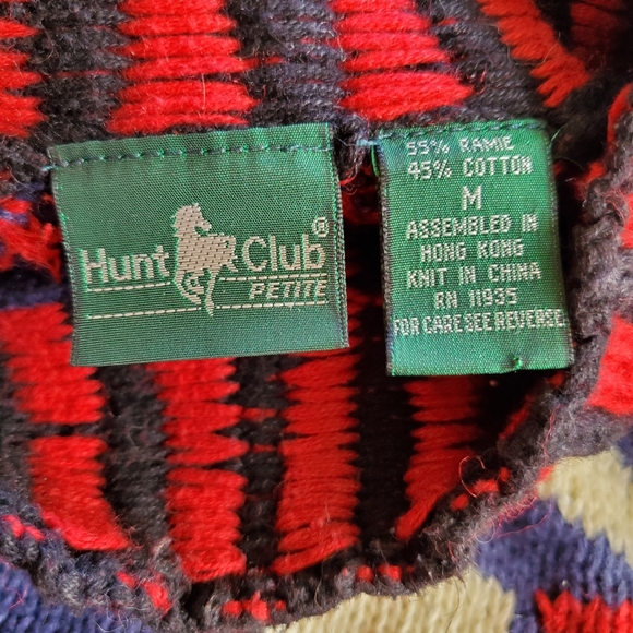 VTG Hunt Club Women's Petite Medium Ramie Cotton Geometric Pullover Sweater - Picture 4 of 8